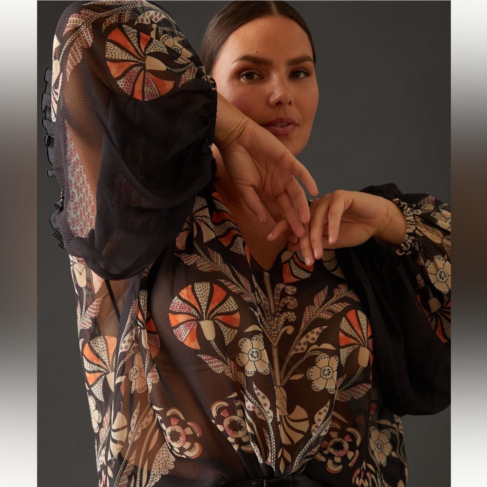 Anthropologie Forever That Girl Raglan Peasant Blouse Abstract Floral Print